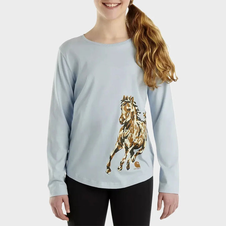 Girls Printed Light Blue Horse Long Sleeve Carhartt Top from You Know Who's