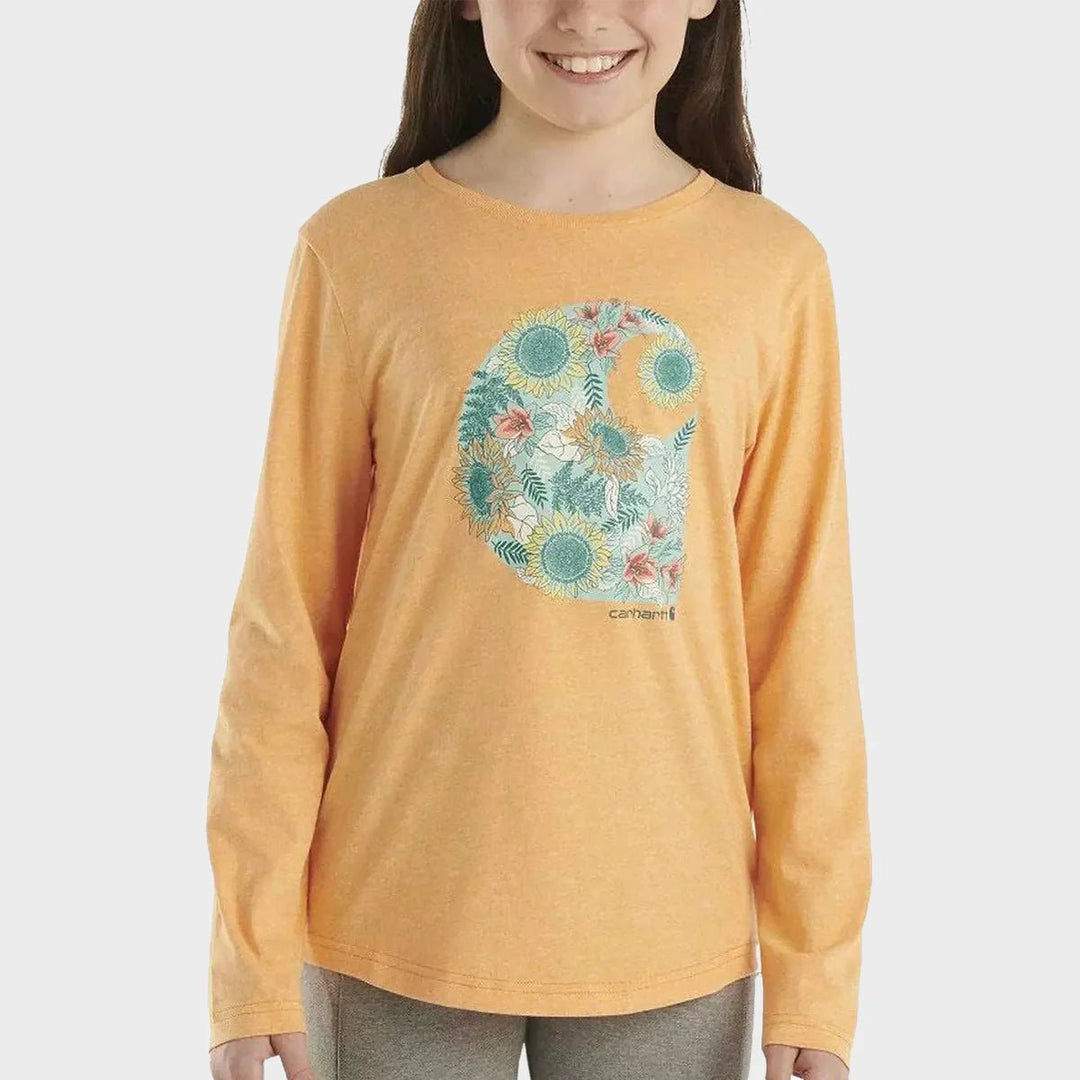 Girls Printed Orange Flower Long Sleeve Carhartt Top from You Know Who's