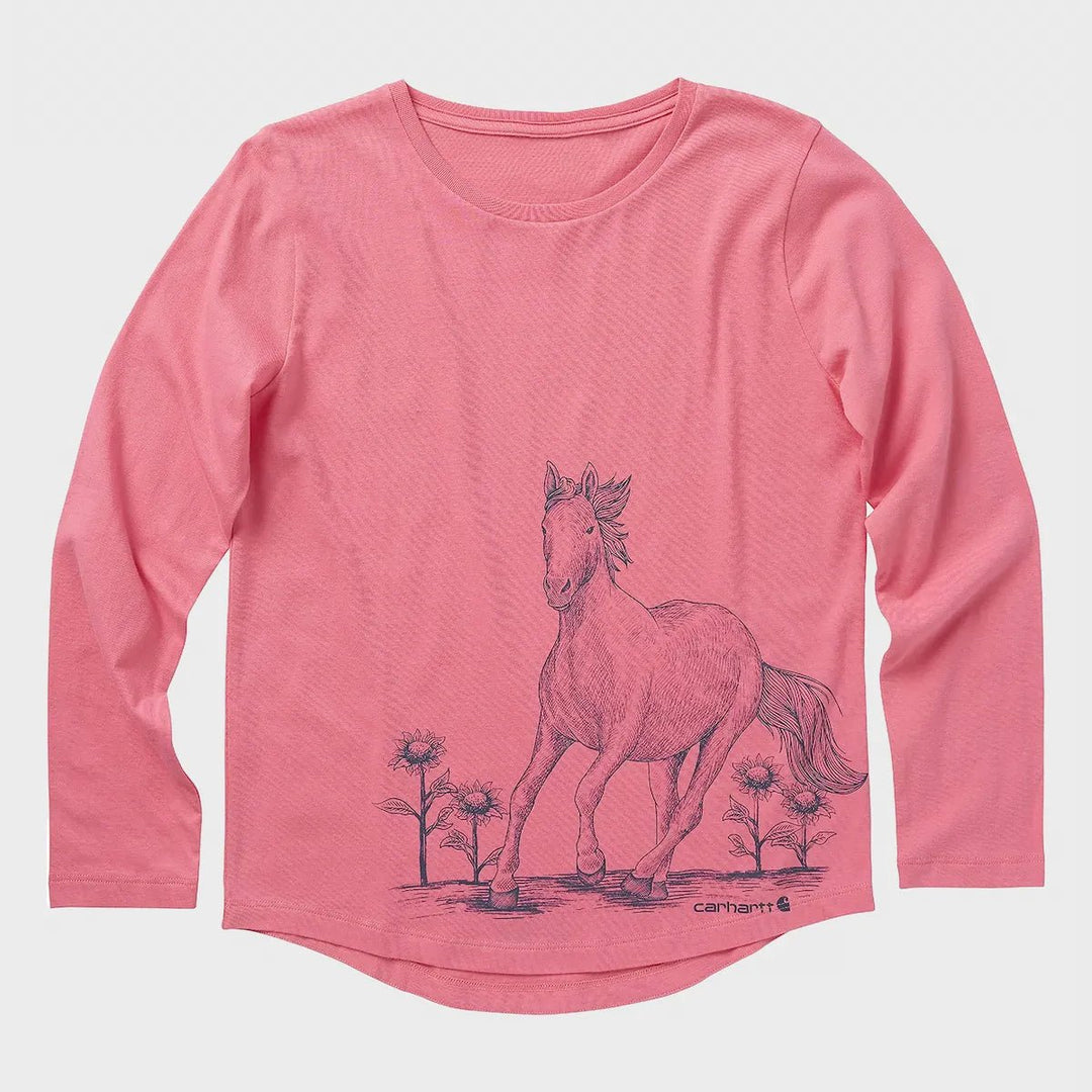 Girls Printed Pink Horse Long Sleeve Carhartt Top from You Know Who's