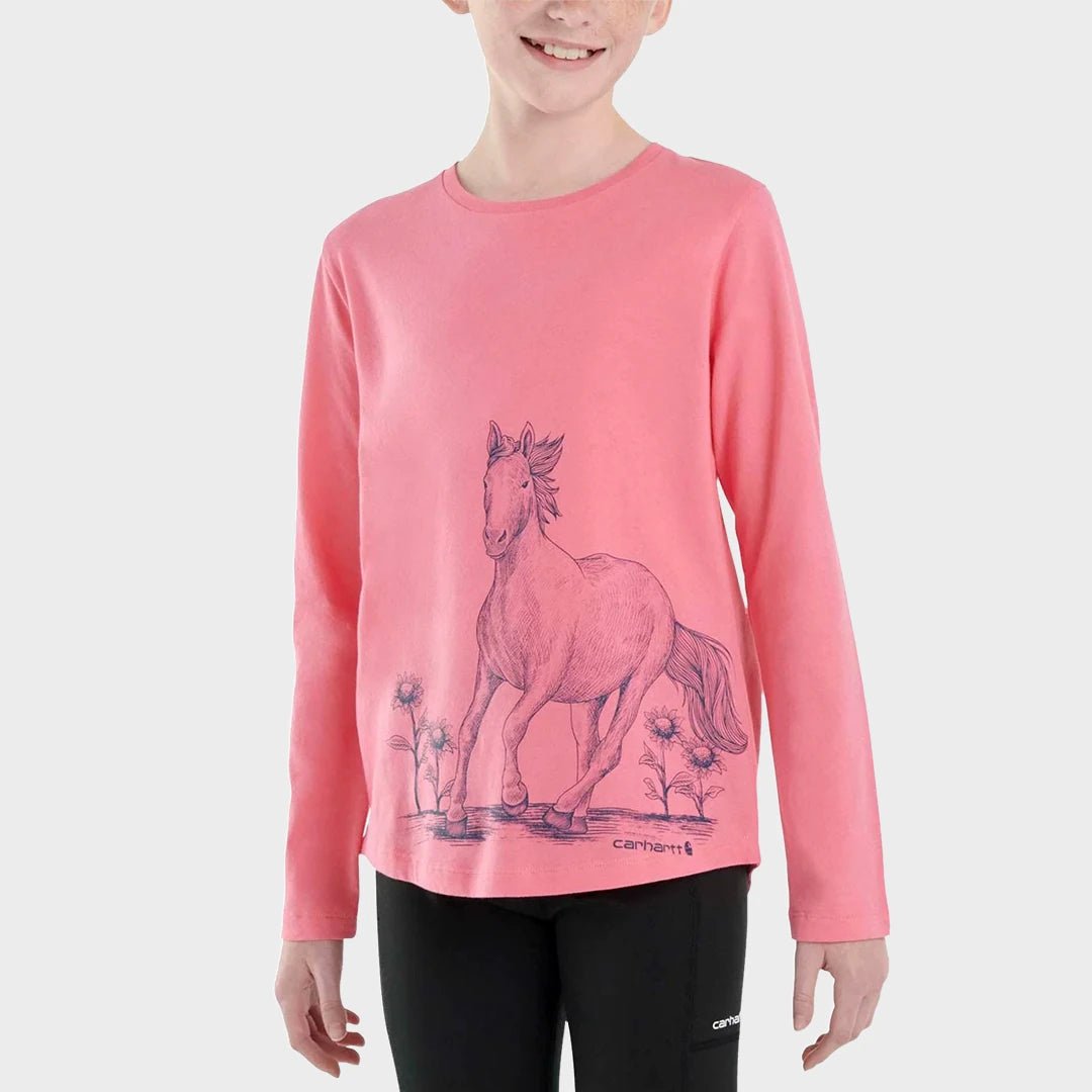 Girls Printed Pink Horse Long Sleeve Carhartt Top from You Know Who's