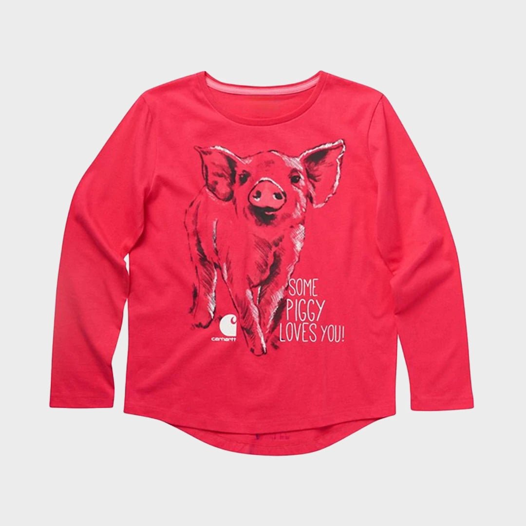 Girls Printed Pink Pig Long Sleeve Carhartt Top from You Know Who's