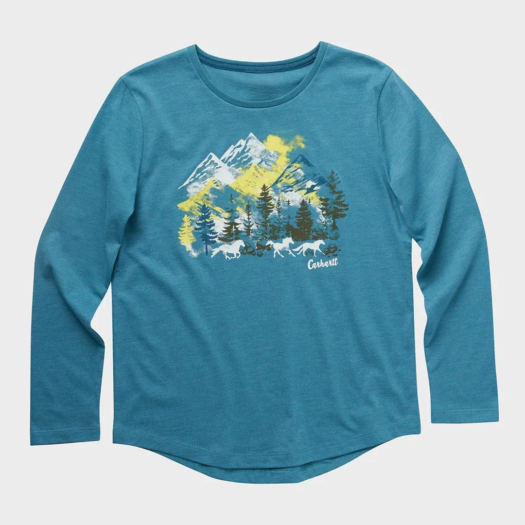 Girls Printed Teal Mountain Long Sleeve Carhartt Top from You Know Who's