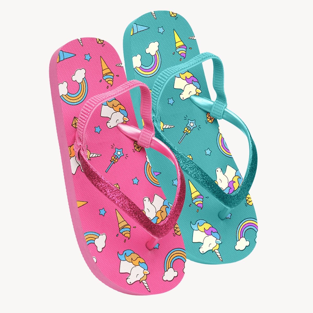 Girls Turquoise Unicorn Rainbow Flip Flop from You Know Who's