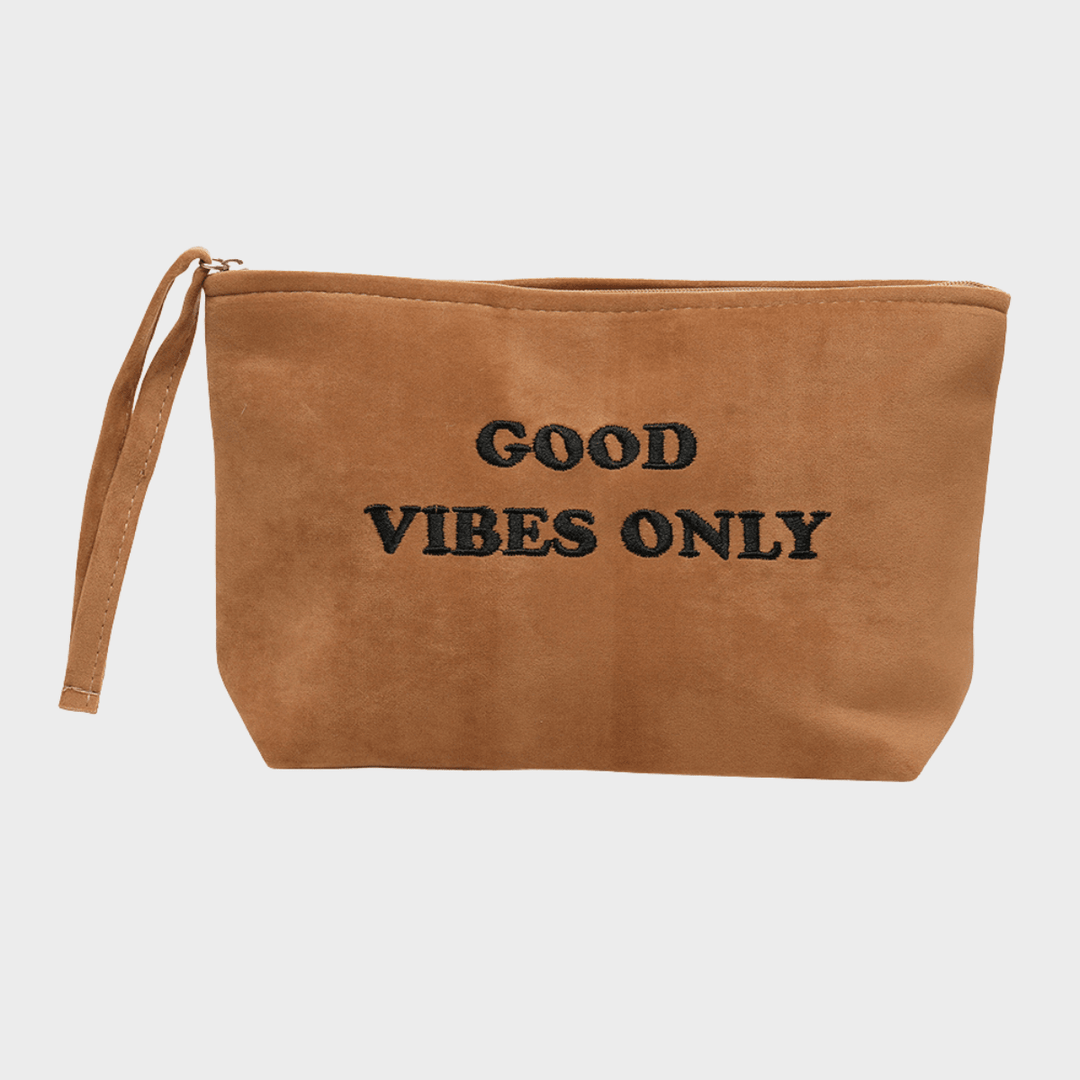 Good Vibes Only Suede Pouch Tan from You Know Who's