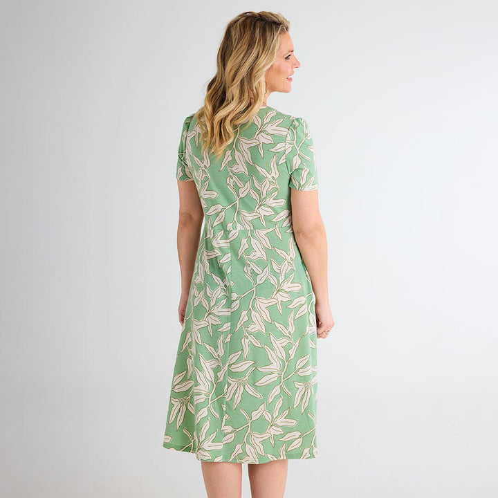 Green Leaf Print V Neck Dress from You Know Who's