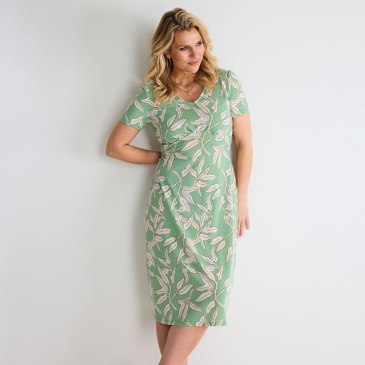 Green Leaf Print V Neck Dress from You Know Who's