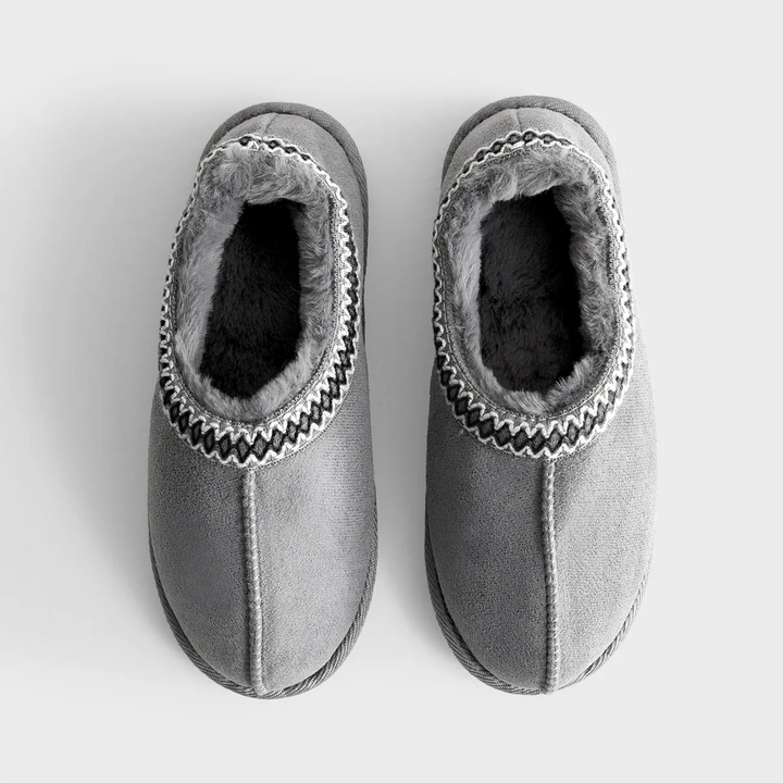 Ex store Grey Faux Fur Lined Abstract Trim Slippers