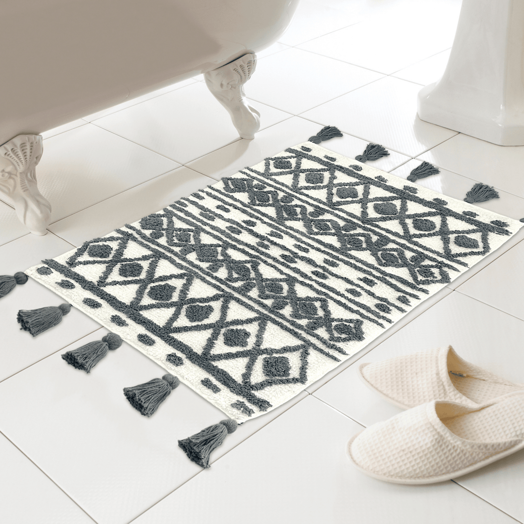 Grey Geo Tassel Bathmat from You Know Who's