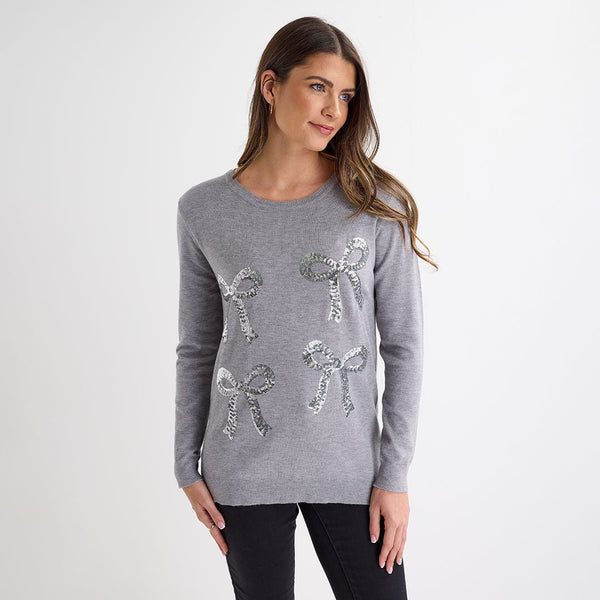 Grey Silver Bows Christmas Jumper from You Know Who's