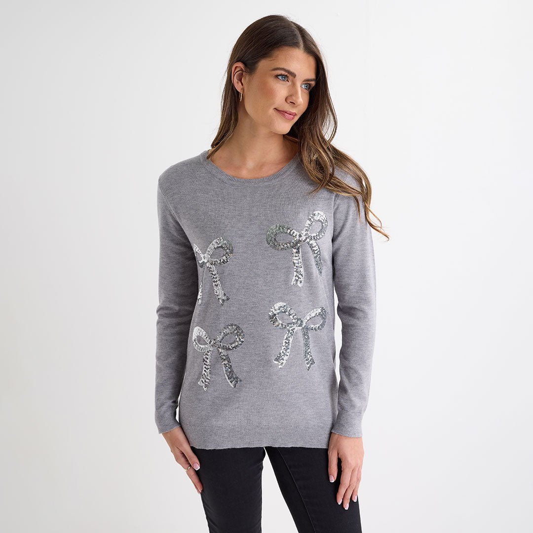 Grey Silver Bows Christmas Jumper from You Know Who's