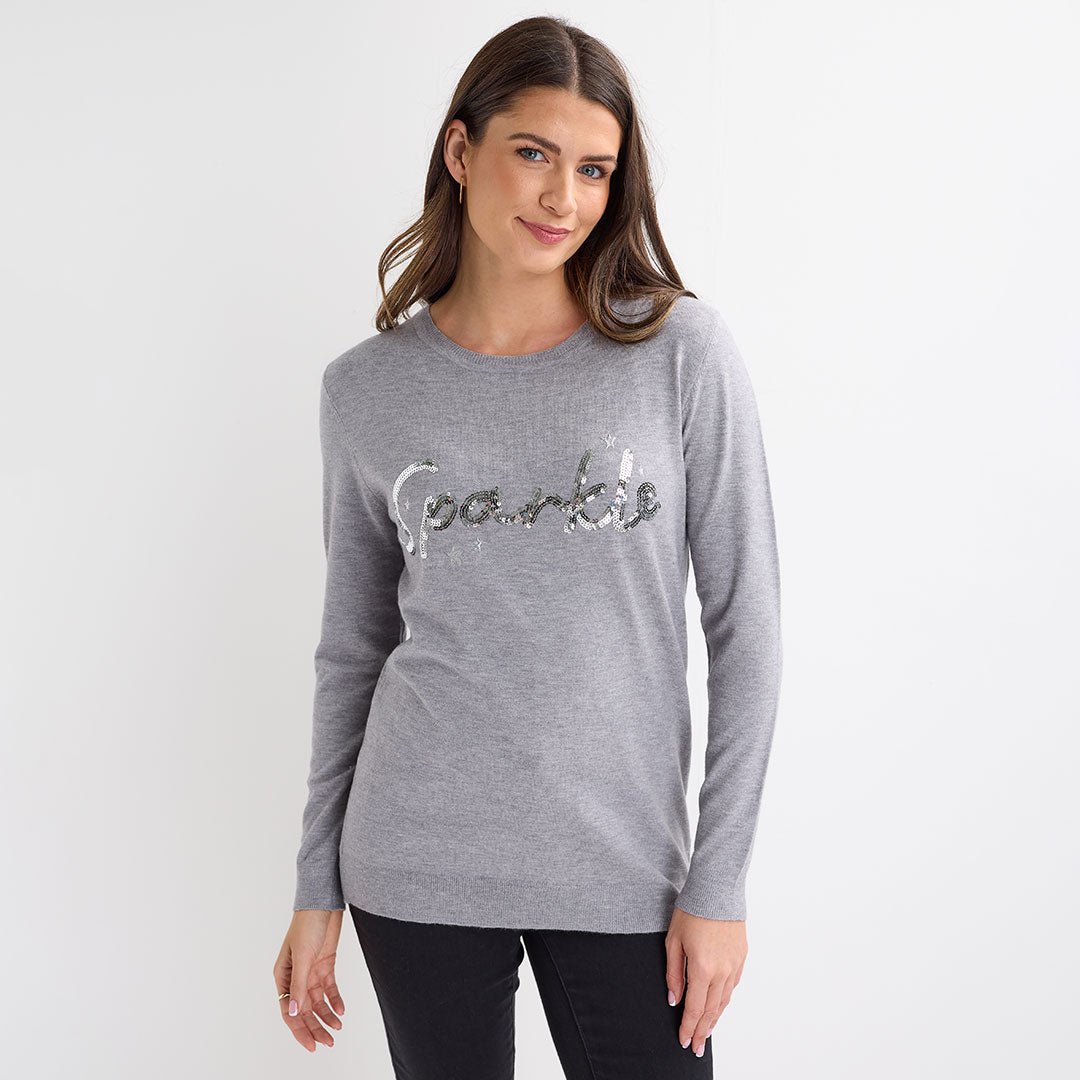 Grey Sparkle Christmas Jumper from You Know Who's