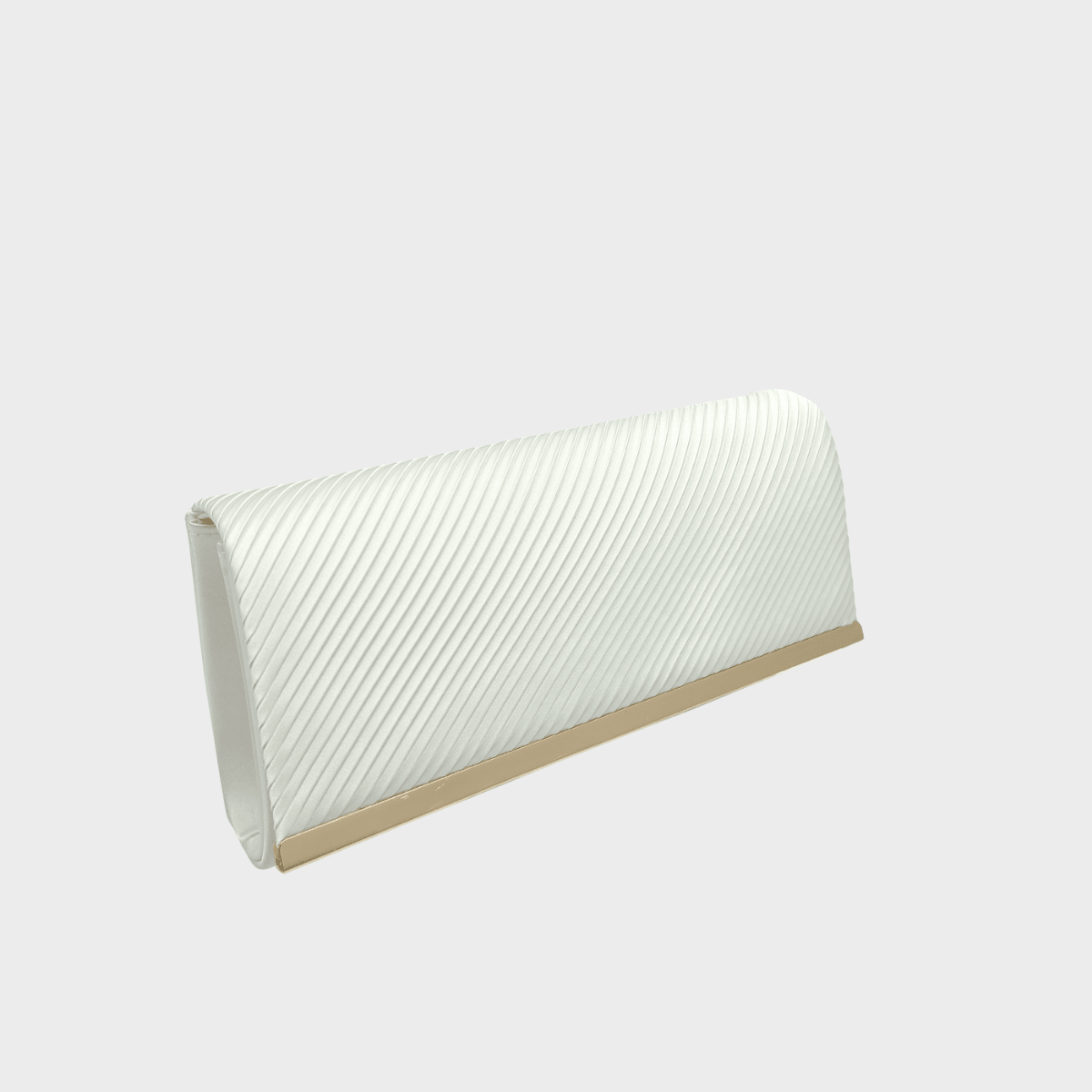Ivory Satin Look Pleated Clutch Bag With Gold Trim from You Know Who's