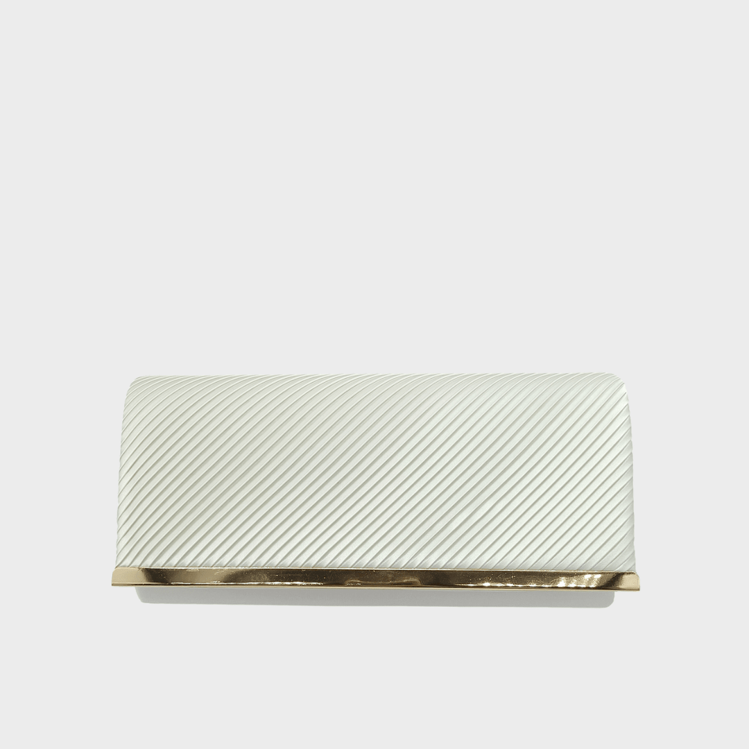 Ivory Satin Look Pleated Clutch Bag With Gold Trim from You Know Who's