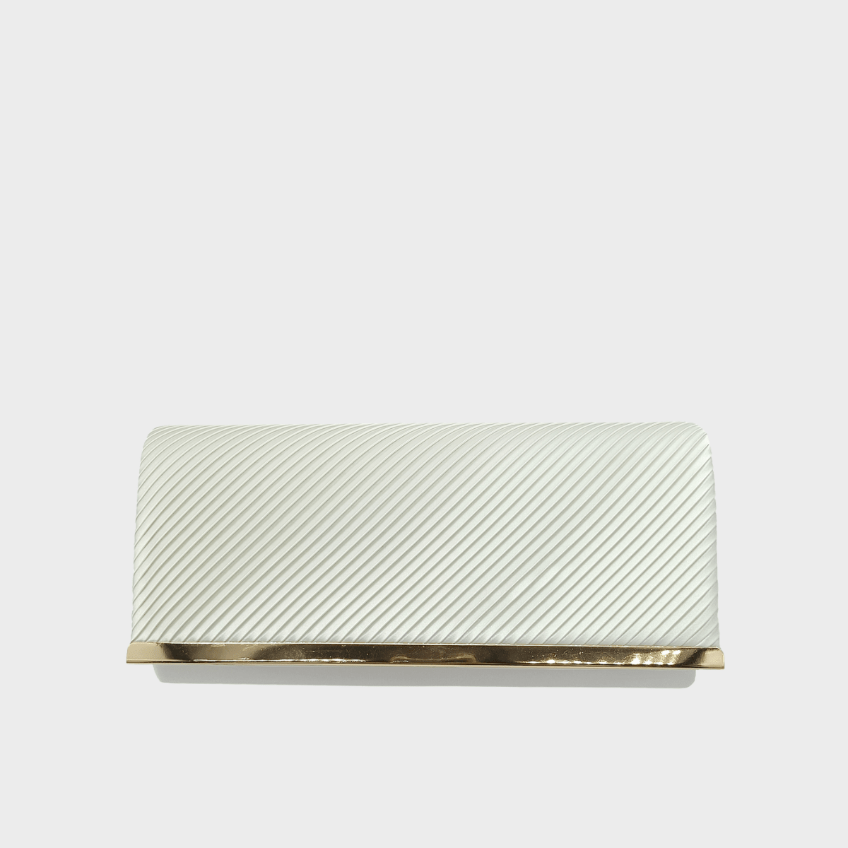 Ivory Satin Look Pleated Clutch Bag With Gold Trim from You Know Who's