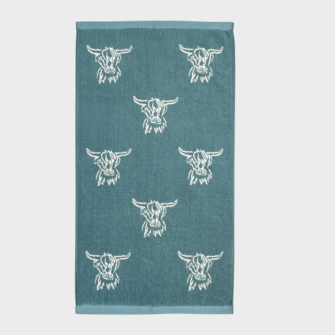 Jacquard Hand Towel Highland Cow Sage from You Know Who's