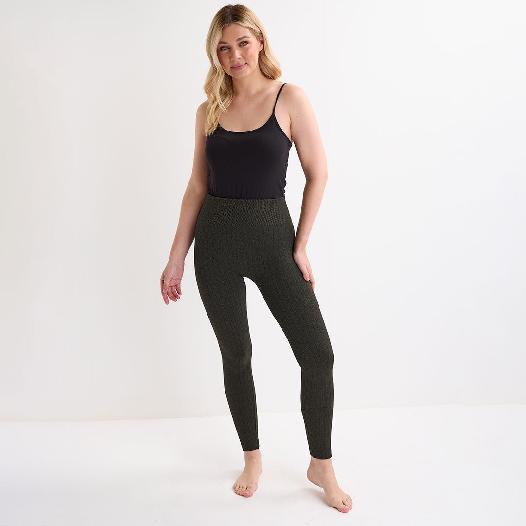 Khaki Herringbone Fleece Lined Leggings from You Know Who's