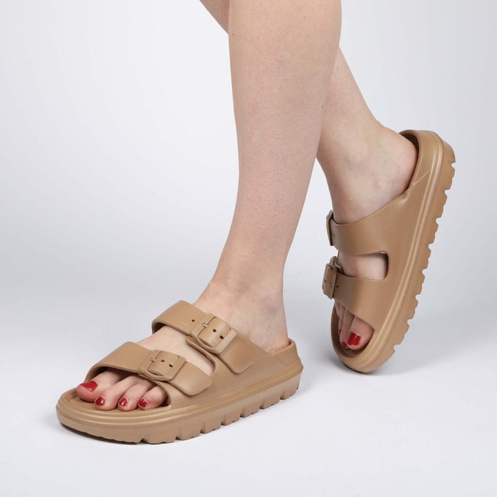 Khaki Platform Sliders from You Know Who's
