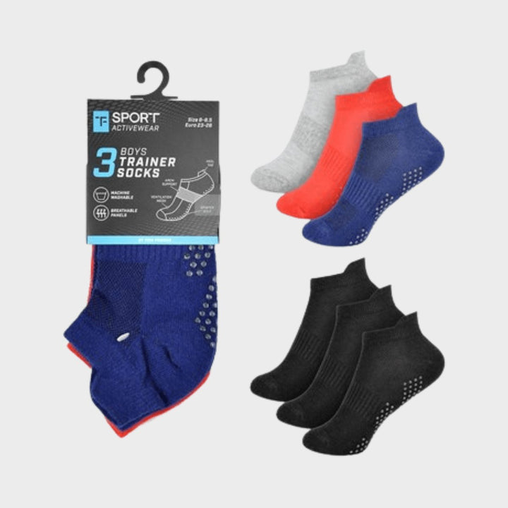 Kids 3 Pack Trainer Socks with Grippers from You Know Who's