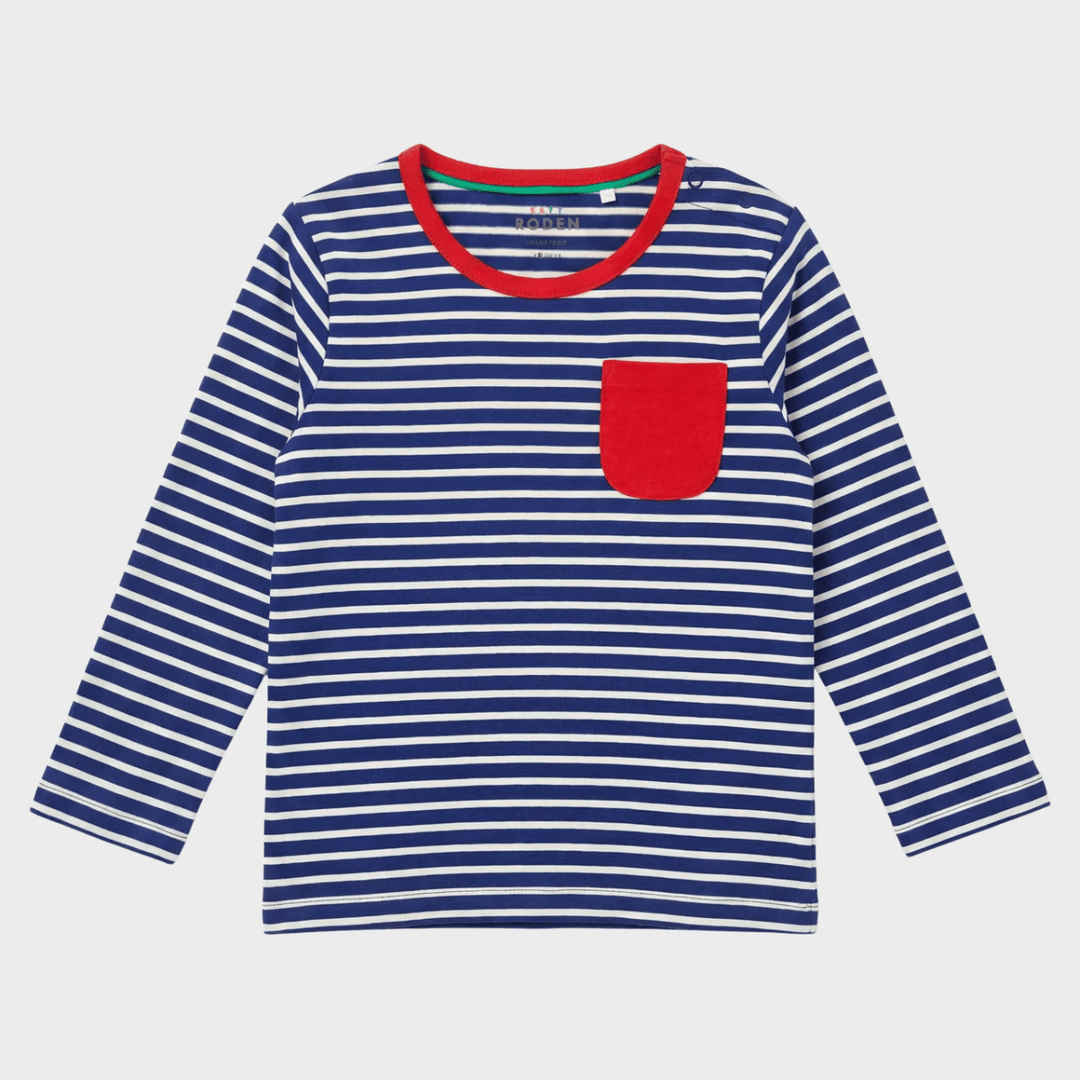 Kids Blue Stripe/Red Pocket Boden Top from You Know Who's