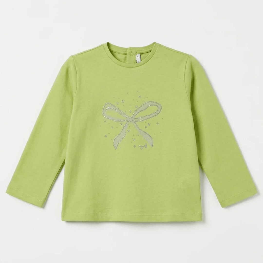 Kids Green Bow and Glitter Printed Top (6M - 4Y) from You Know Who's
