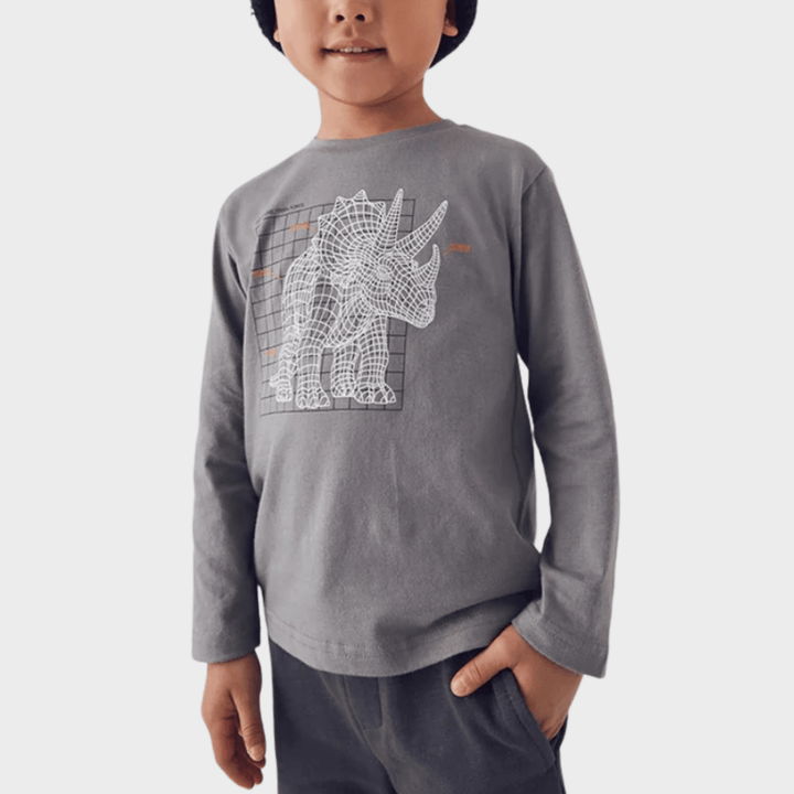 Kids Grey Dino Print Top (2Y - 10Y) from You Know Who's