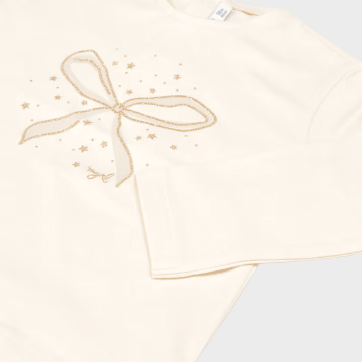 Kids Off White Bow and Glitter Printed Top (6M - 4Y) from You Know Who's