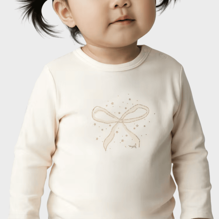 Kids Off White Bow and Glitter Printed Top (6M - 4Y) from You Know Who's