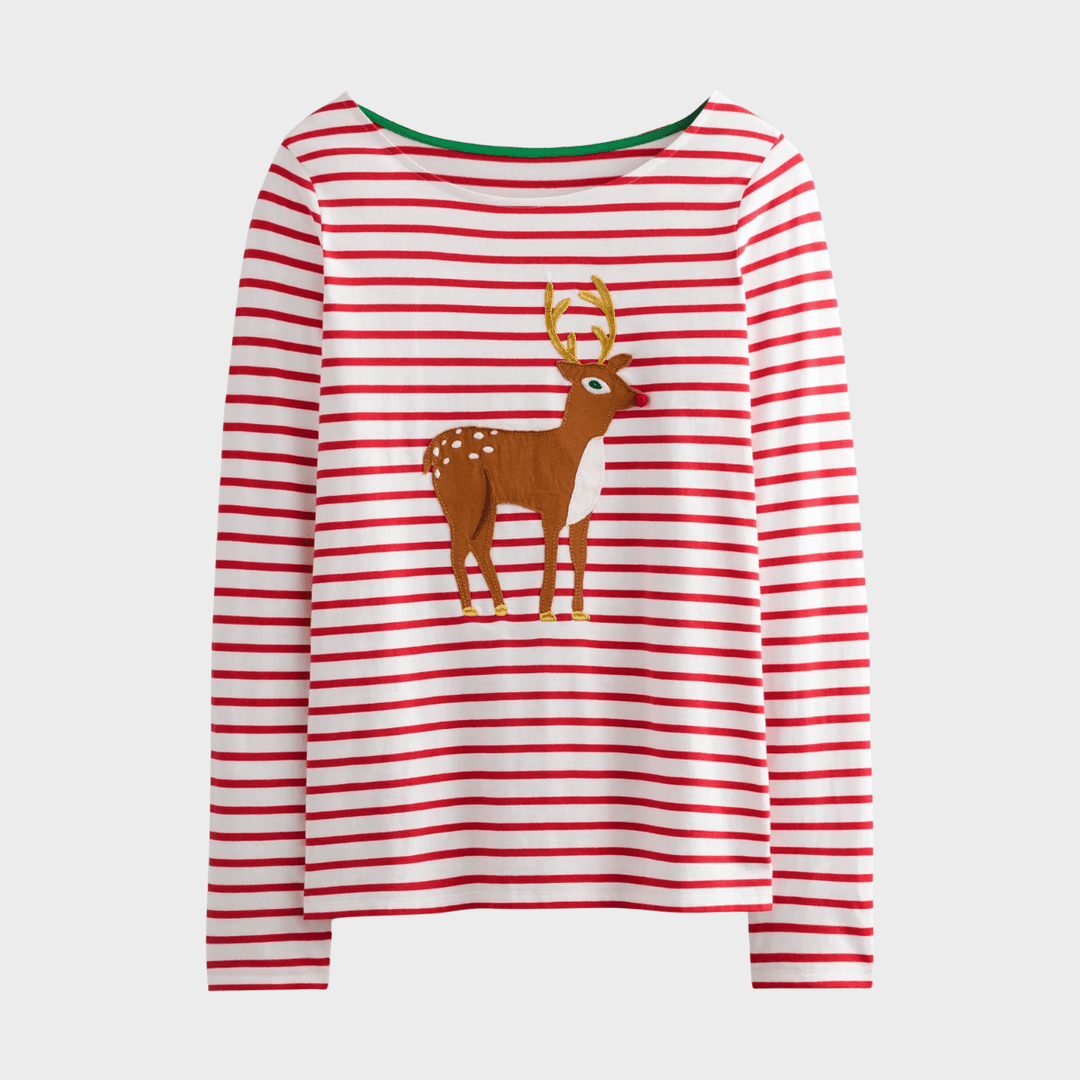 Kids Red Stripe Reindeer Boden Top from You Know Who's