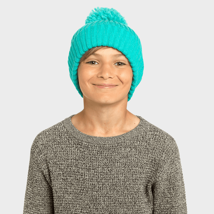 Kids Ribbed Beanie Hat with Bobble in Green from You Know Who's