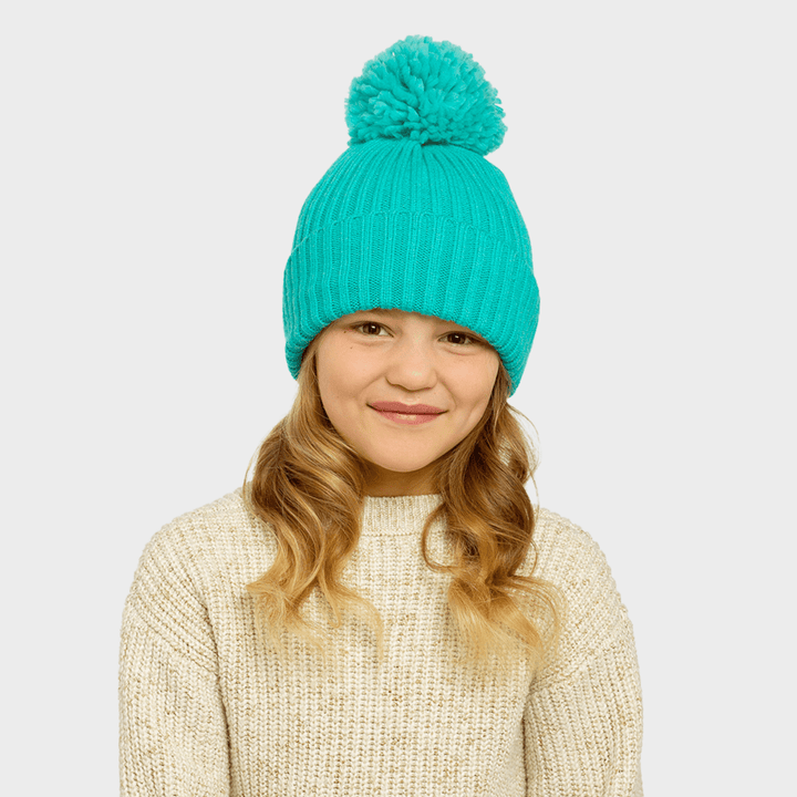 Kids Ribbed Beanie Hat with Bobble in Green from You Know Who's