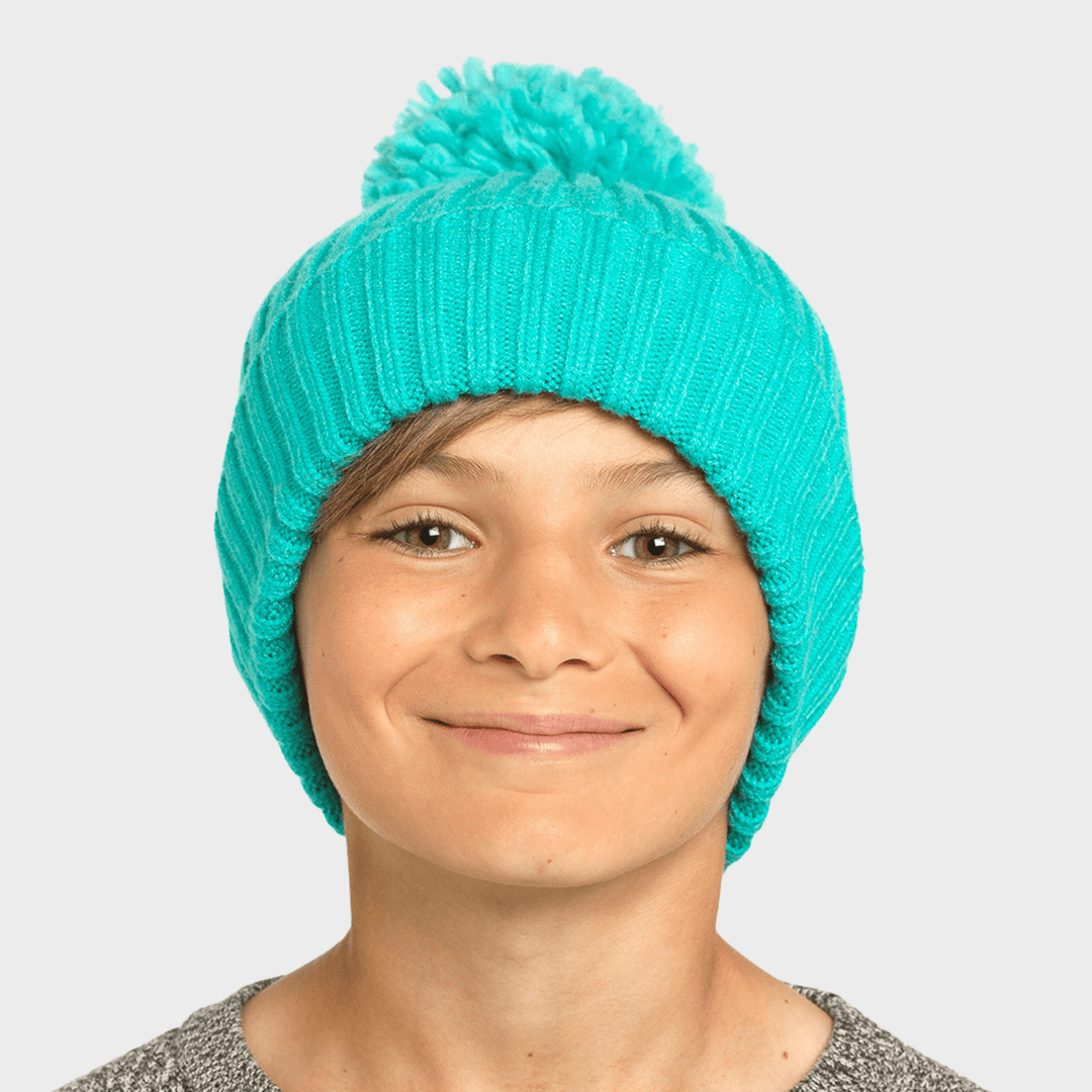 Kids Ribbed Beanie Hat with Bobble in Green from You Know Who's