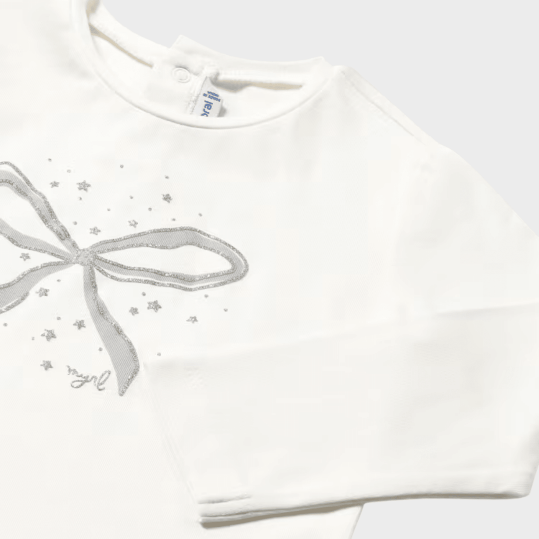 Kids White Bow and Glitter Printed Top (6M - 4Y) from You Know Who's