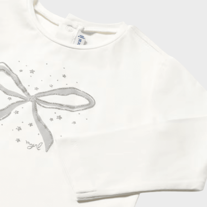 Kids White Bow and Glitter Printed Top (6M - 4Y) from You Know Who's