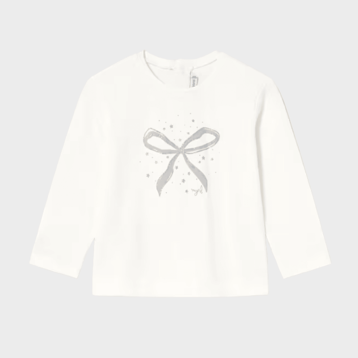 Kids White Bow and Glitter Printed Top (6M - 4Y) from You Know Who's