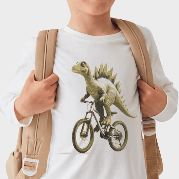 Kids White Dino Bike Printed Top (6M - 3Y) from You Know Who's