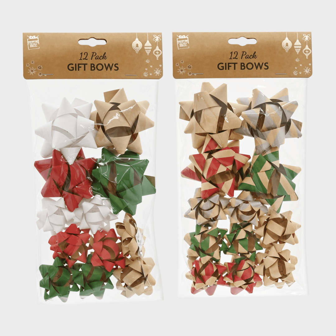 Kraft paper gift bows 7.5cm 12pc asst from You Know Who's