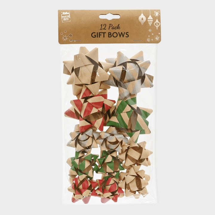 Kraft paper gift bows 7.5cm 12pc asst from You Know Who's