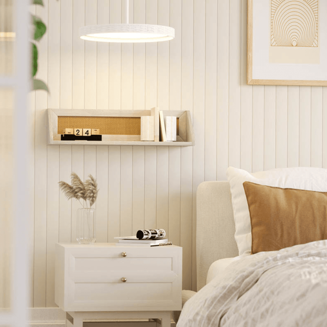 KUBU White Rattan Wall Shelf 60 x 15cm from You Know Who's