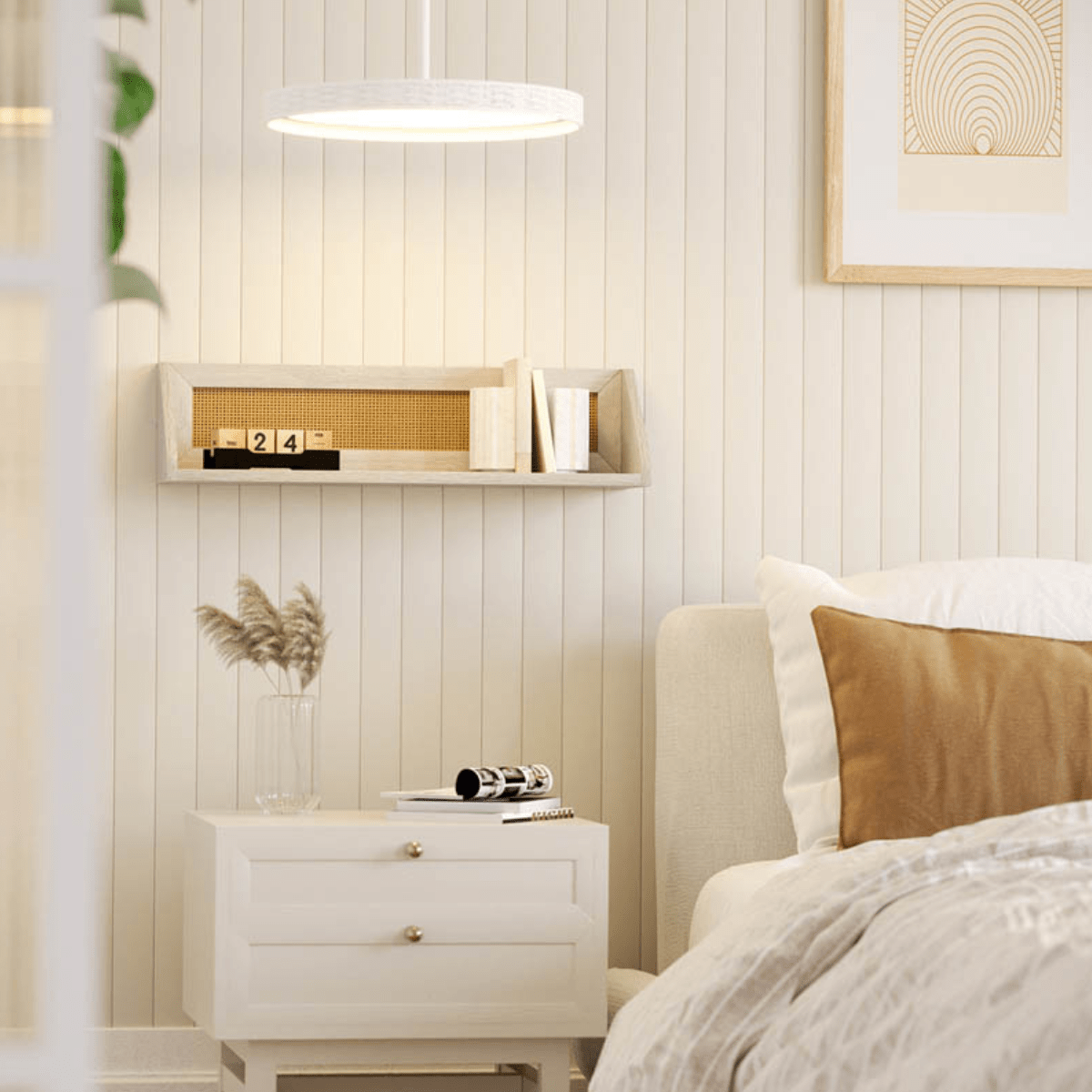 KUBU White Rattan Wall Shelf 60 x 15cm from You Know Who's