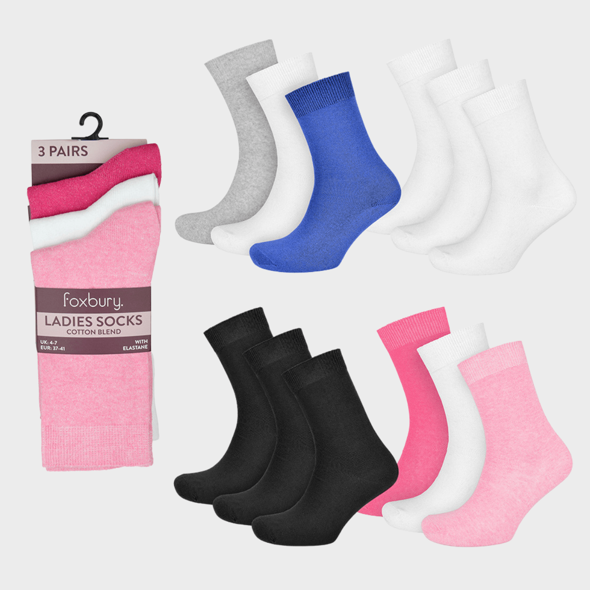 Ladie 3pk Plain Elastic Sock