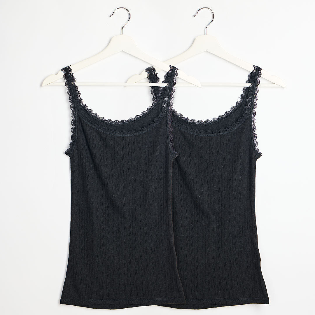 Ladies 2pk Thermal Pointelle Cami Vest Black from You Know Who's