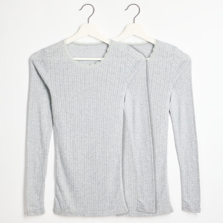 Ladies 2pk Thermal Pointelle Long Sleeve Top from You Know Who's