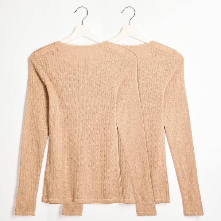 Ladies 2pk Thermal Pointelle Long Sleeve Top from You Know Who's