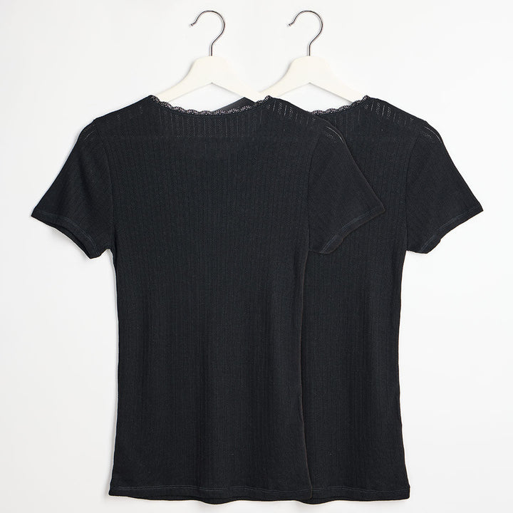 Ladies 2pk Thermal Pointelle Short Sleeve Top from You Know Who's