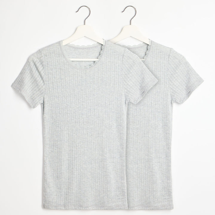 Ladies 2pk Thermal Pointelle Short Sleeve Top from You Know Who's