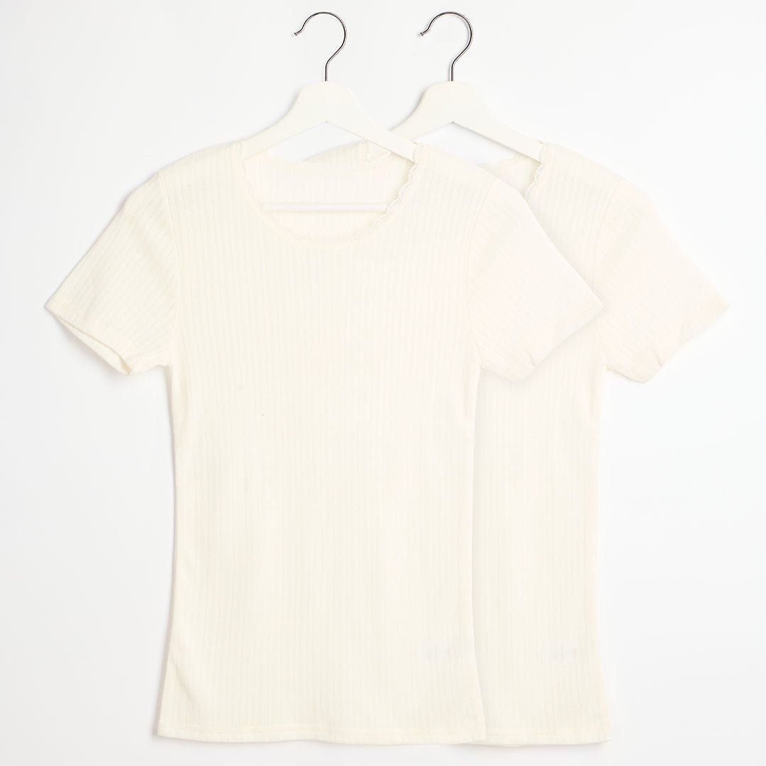 Ladies 2pk Thermal Pointelle Short Sleeve Top from You Know Who's