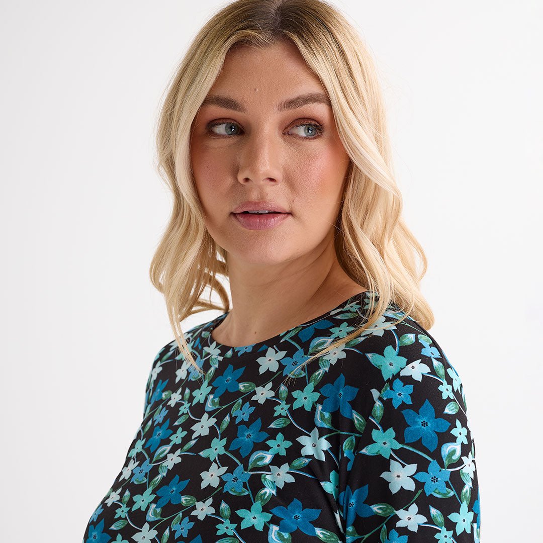 Ladies 3/4 Sleeve Crew Neck Ruched Top from You Know Who's