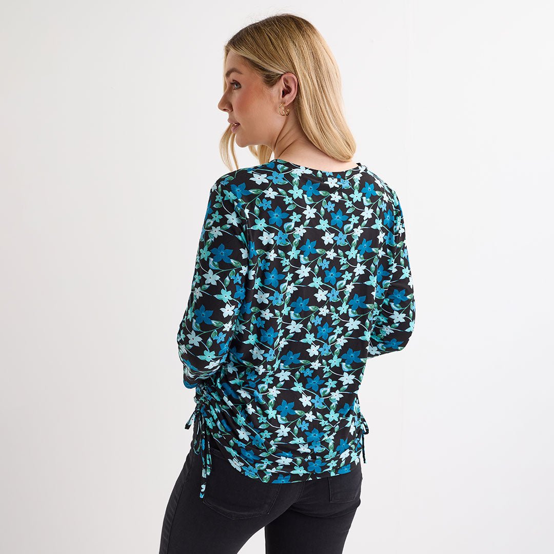 Ladies 3/4 Sleeve Crew Neck Ruched Top from You Know Who's