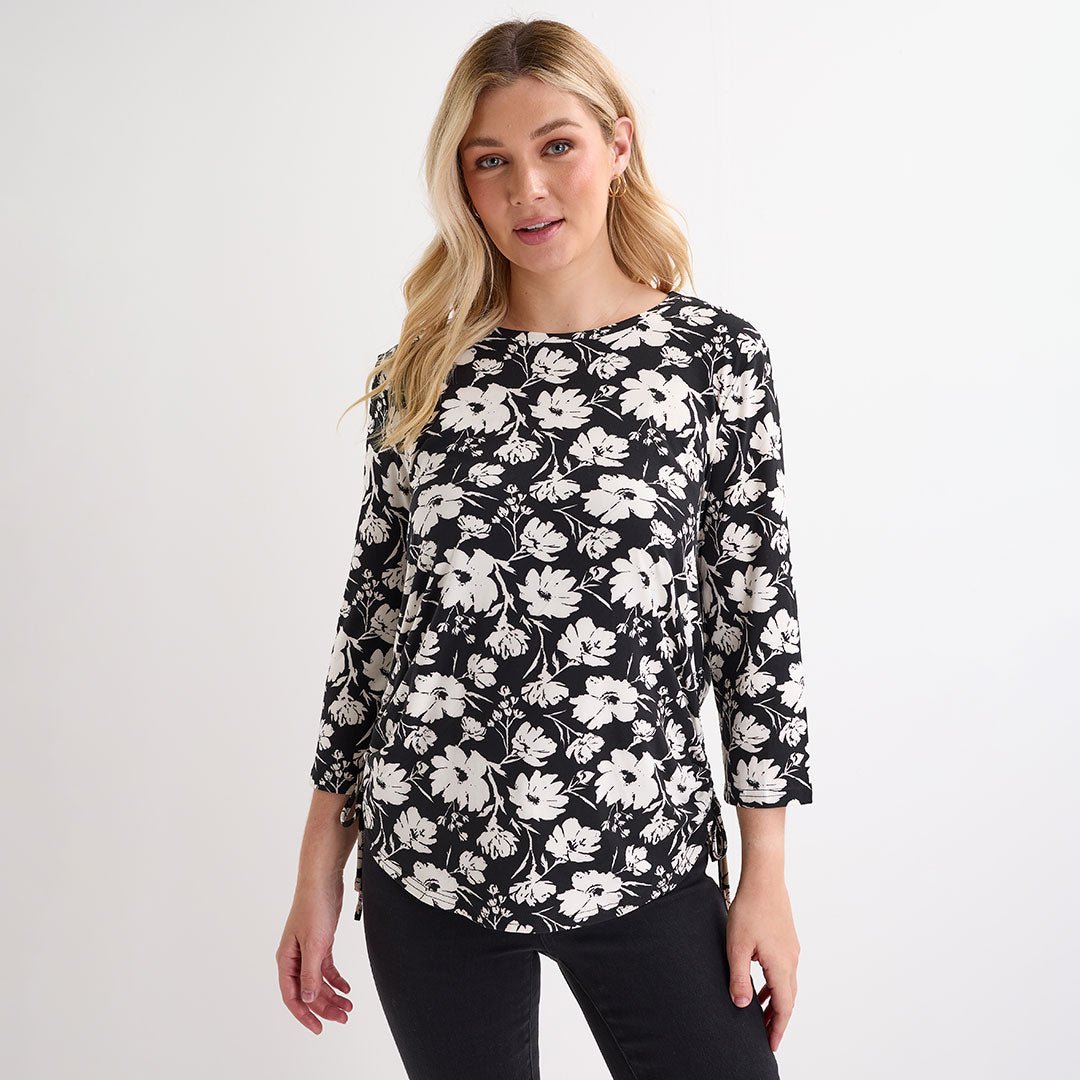 Ladies 3/4 Sleeve Crew Neck Ruched Top from You Know Who's