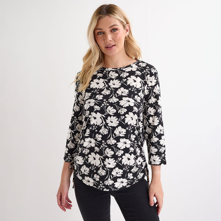 Ladies 3/4 Sleeve Crew Neck Ruched Top from You Know Who's